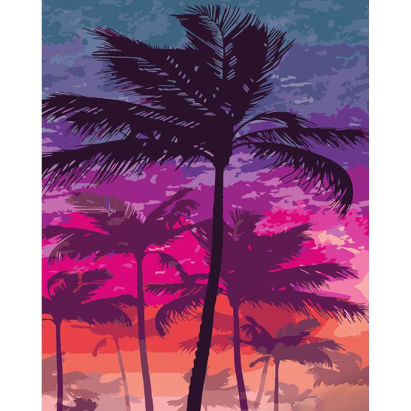 Картина по номерам Strateg Премиум Пальмы на закате с лаком уровнем 40х50 см (GS1539)