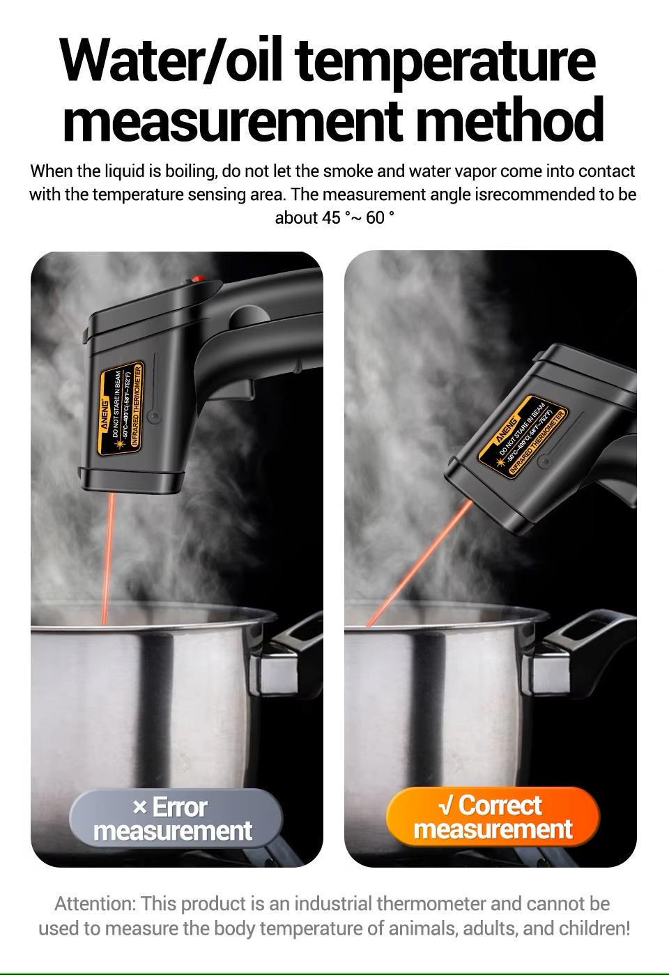 Термометр безконтактний цифровий ANENG від -50 до +400°C з лазерним покажчиком Aneng TH201 2 батареї (96031091) - фото 5 Термометр безконтактний цифровий ANENG від -50 до +400°C з лазерним покажчиком Aneng TH201 2 батареї (96031091) - фото 5