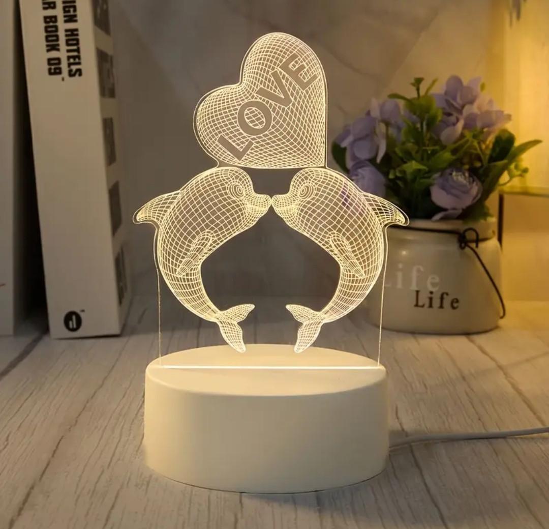 Нічник-лампа 3D LED Кохання дельфінів з підсвіткою LOVE (2691725789)