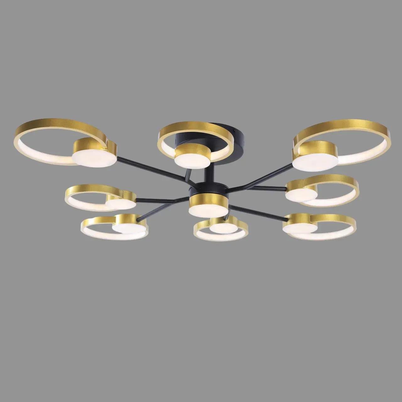 LED-люстра стельова Sirius з круглими плафонами 3000/6500К IP20 Ш 1313/9 100W Black/Gold (28686483)