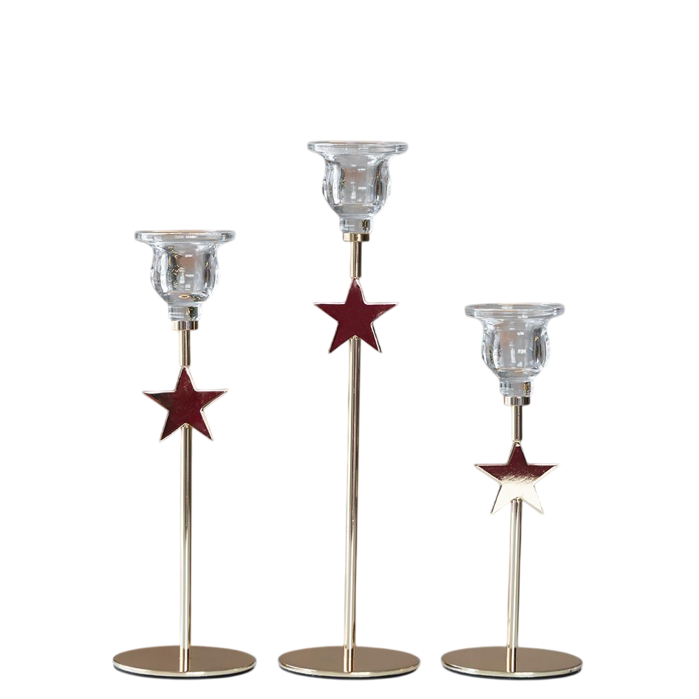 Набір декоративних свічників для інтер'єру Зоряний вогонь зі скла та металу 3 шт. Прозорий (147-81-9285-004)