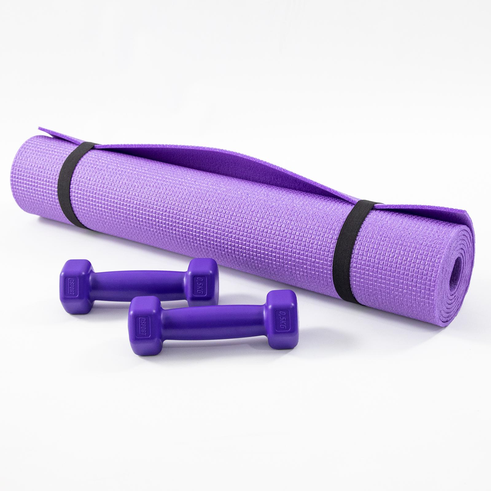 Килимок для йоги та фітнесу та гантелі для фітнесу 2 шт. по 0.5кг Osport Set 80 Фіолетово-фіолетовий (n-0110) - фото 5