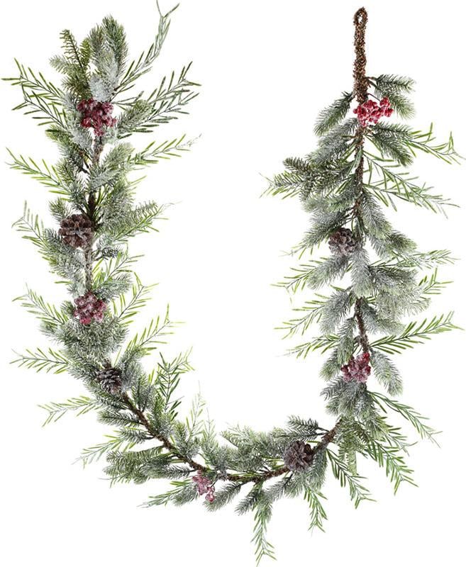 Гирлянда декоративная Ледяная из искусственной хвои с ягодами и шишками 190 см