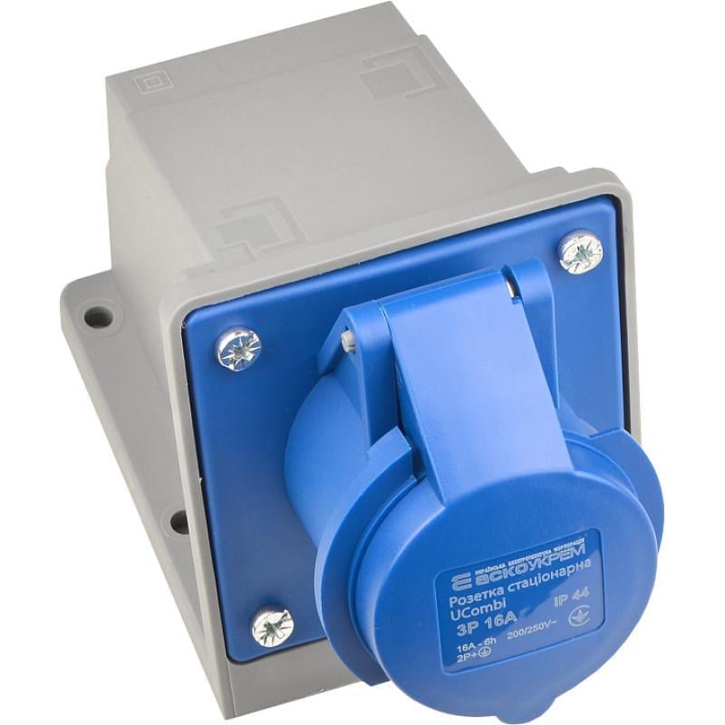 Розетка стационарная АСКО-УКРЕМ полиамид серии UСombi 3P 2Р+ РЕ 16A IP 44 (A0080010141)