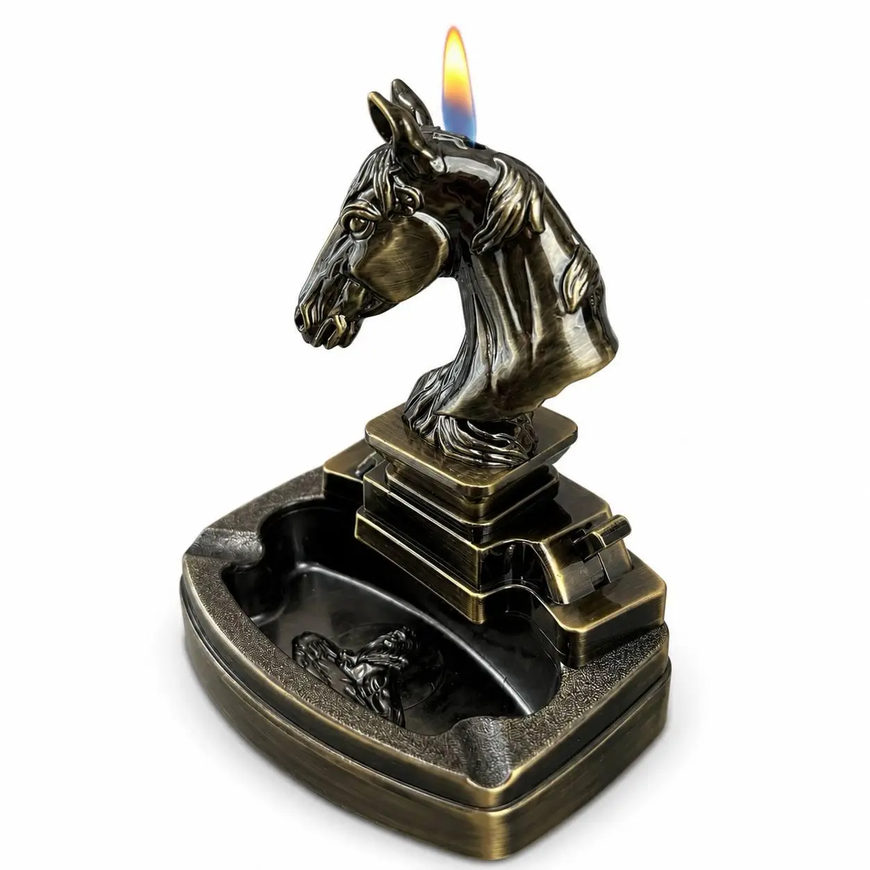 Пепельница декоративная металлическая HORSES HEAD Голова лошади с газовой зажигалкой (M1154)