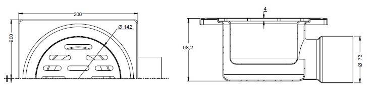 Трап MAXIFLOW 20х20 із нержавіючої сталі горизонтальний, вихід труби 100 мм (3045.0Y.100К.020) - фото 2