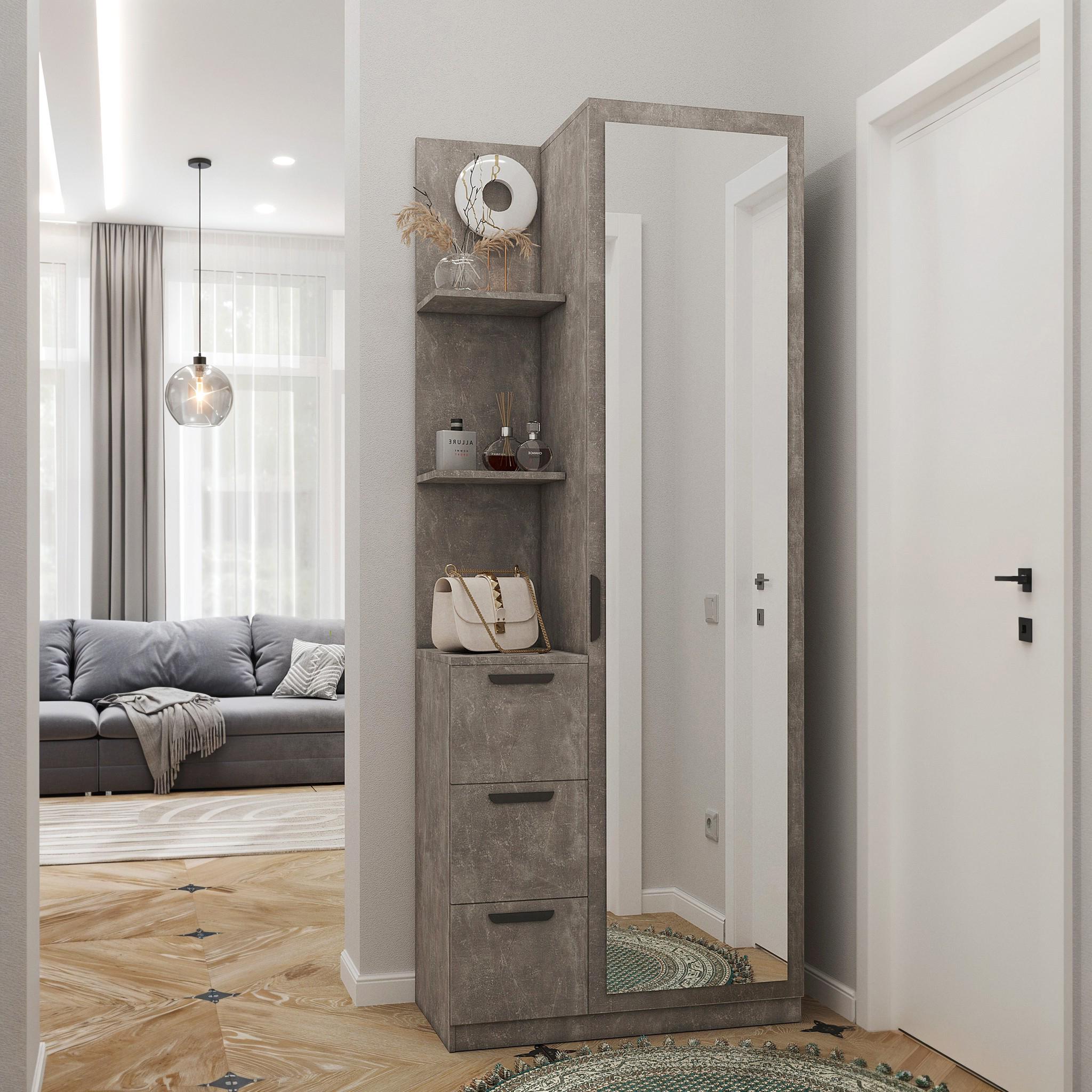 Гостиная с зеркалом и полками N-1 R 800х400х2000 мм Бетон