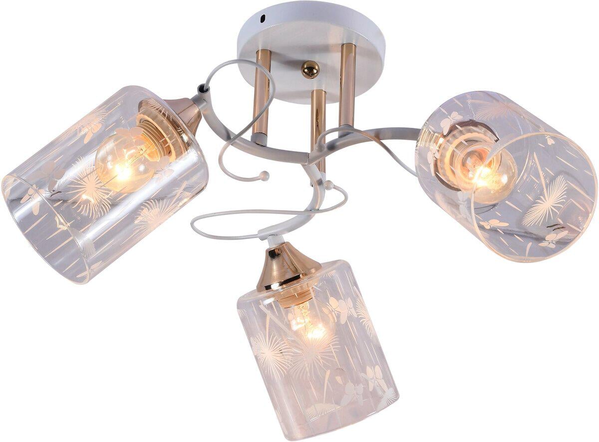 Люстра потолочная Light House SRS-20739/3 плафон прозрачный с узором Белый/Золотой