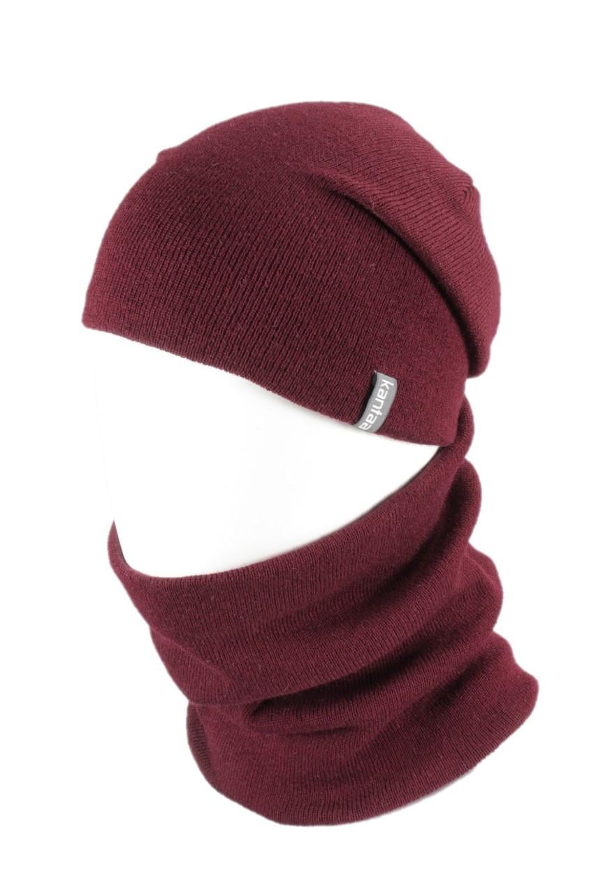 Вязаная шапка Кahta Fashion Hat с Buff снуд унисекс р. 57-58 Бордовый (OC-114)