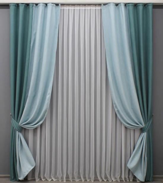 Комплект комбинированных штор 1,4х2,7 м 2 шт. Бирюзовый/Голубой (014дк/511-1333ш)