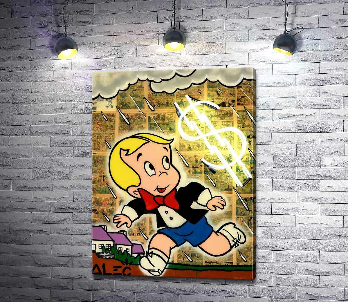 Картина ArtPoster Багатенький Річі біжить від дощу (Richie Rich run away from rain) - Алек Монополі (Alec Monopoly) 97x130 см Модуль №1 (000334)