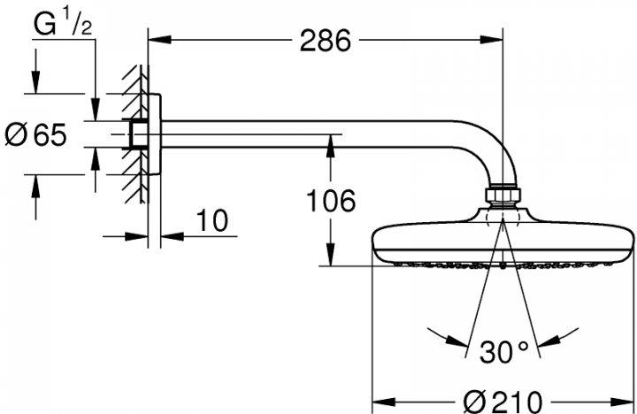 Душ верхній Grohe Tempesta Classic з настінним кронштейном (26411000) - фото 2