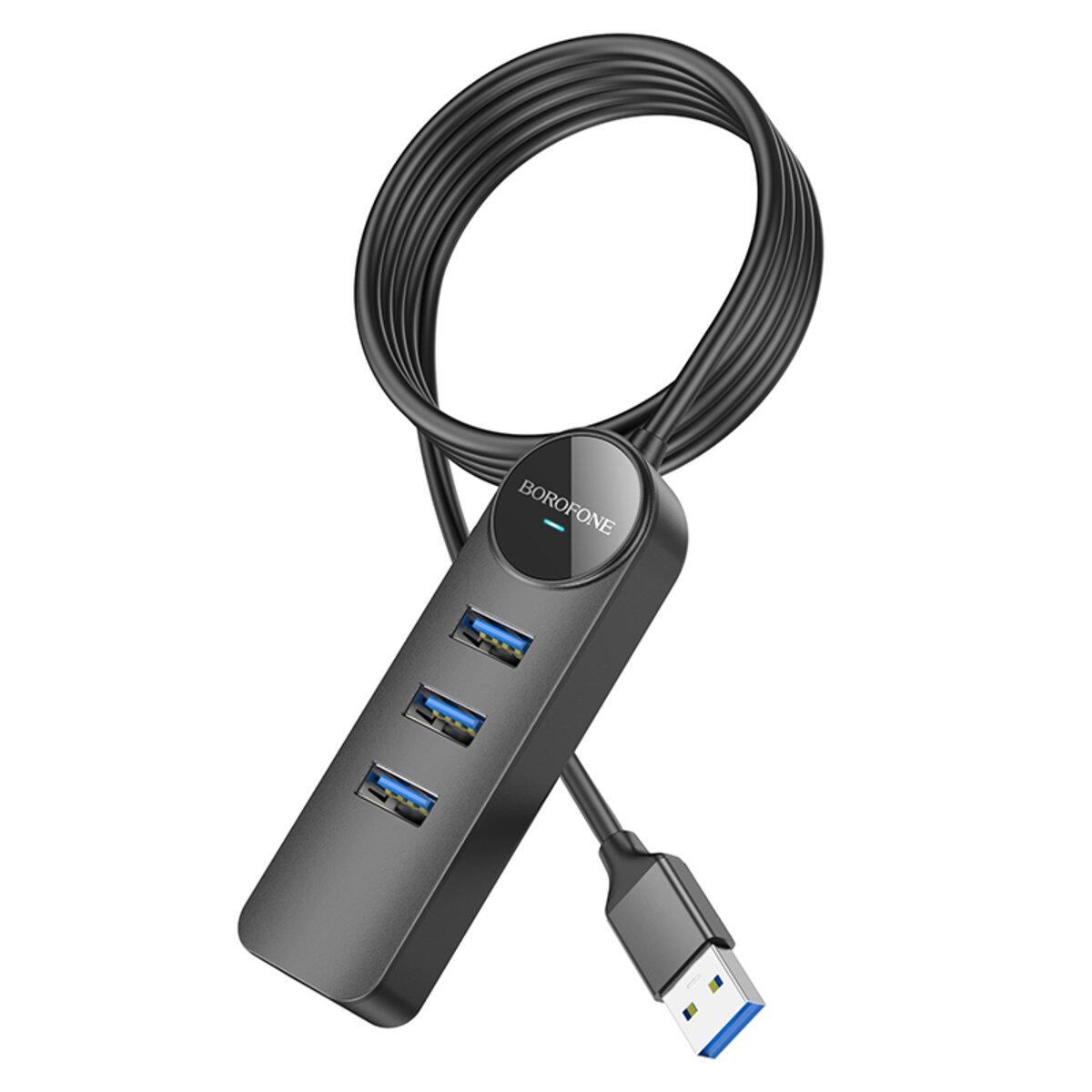 Адаптер Borofone HUB DH6 Erudite Gigabit Ethernet Adapter USB to USB3.0 3+RJ45 4в1 120 см Black (602985)