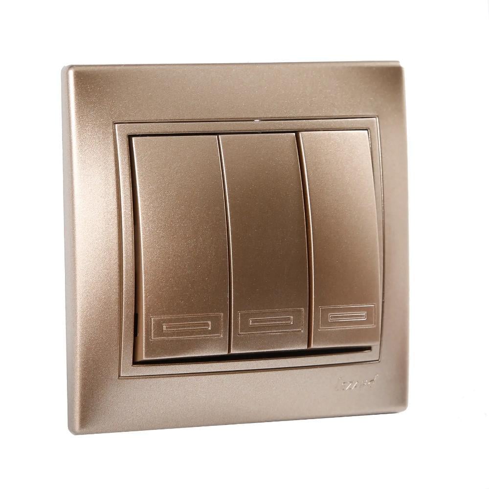 Выключатель трехклавишный MIRA со вставками Светло-коричневый перламутр (00000003210)