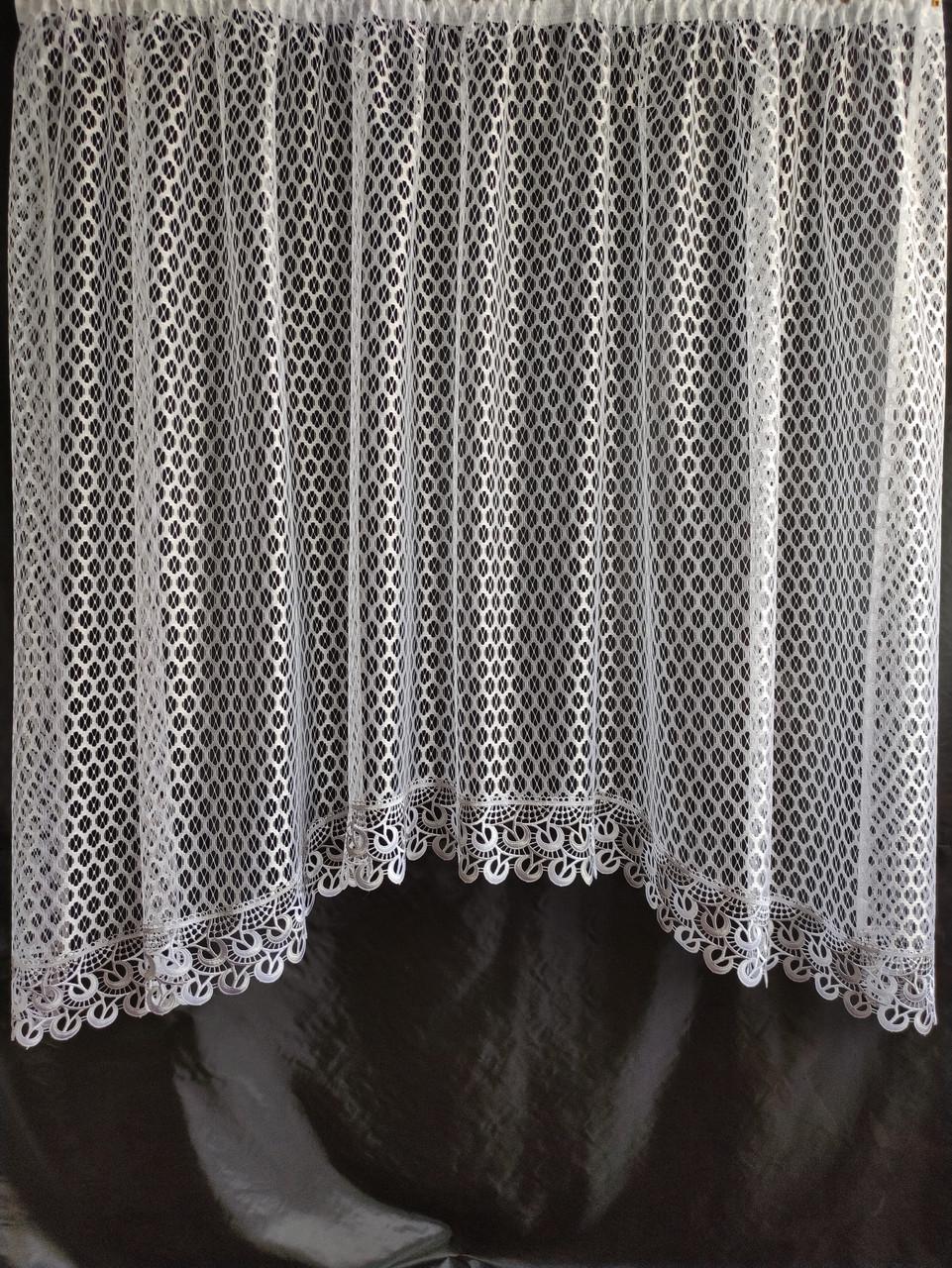 Тюль-сетка аркой с кружевом 280х160 см Белый/Серый (ас10б-23)