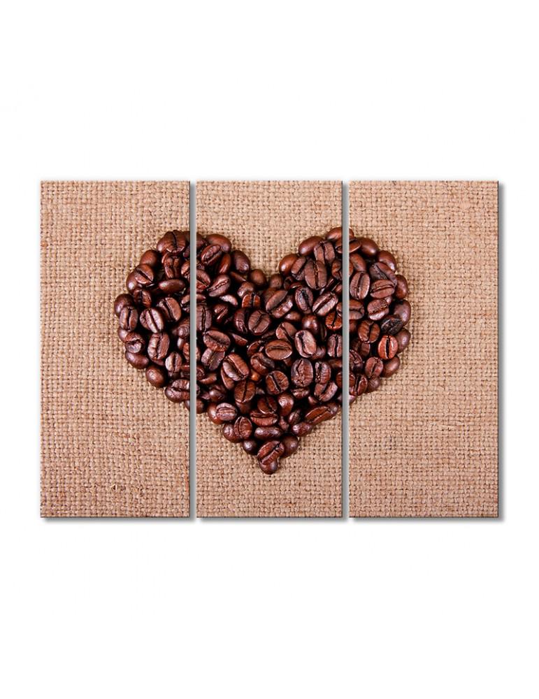 Картина модульная Сердце в кофейных зернах 3 модуля 120x180 см