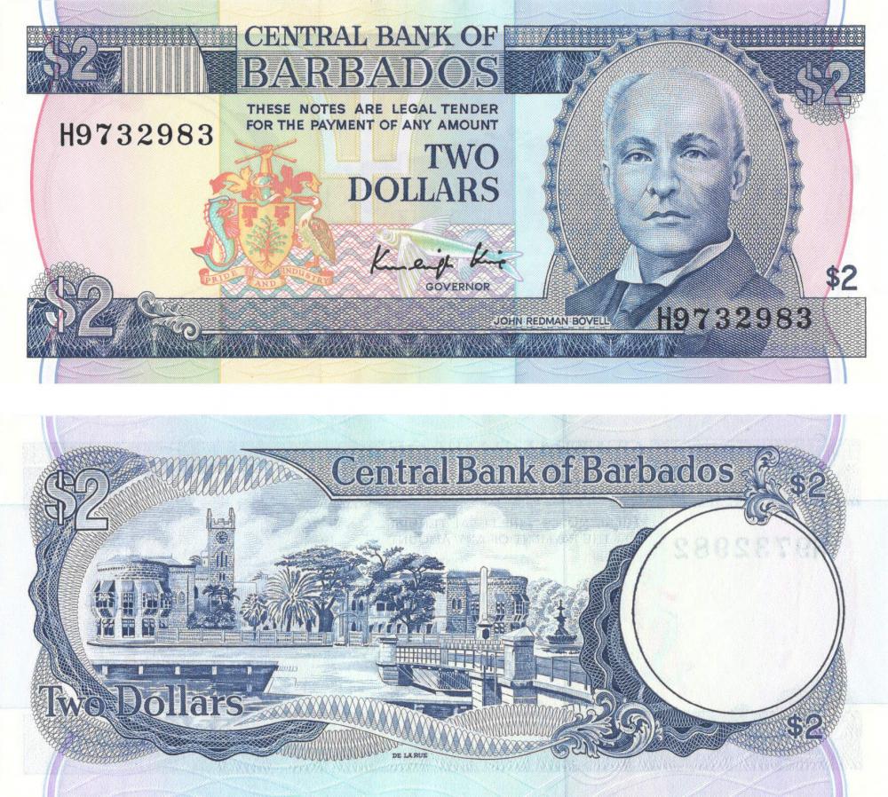 Коллекционная банкнота Барбадос 2 доллара 1986 UNC (P36)
