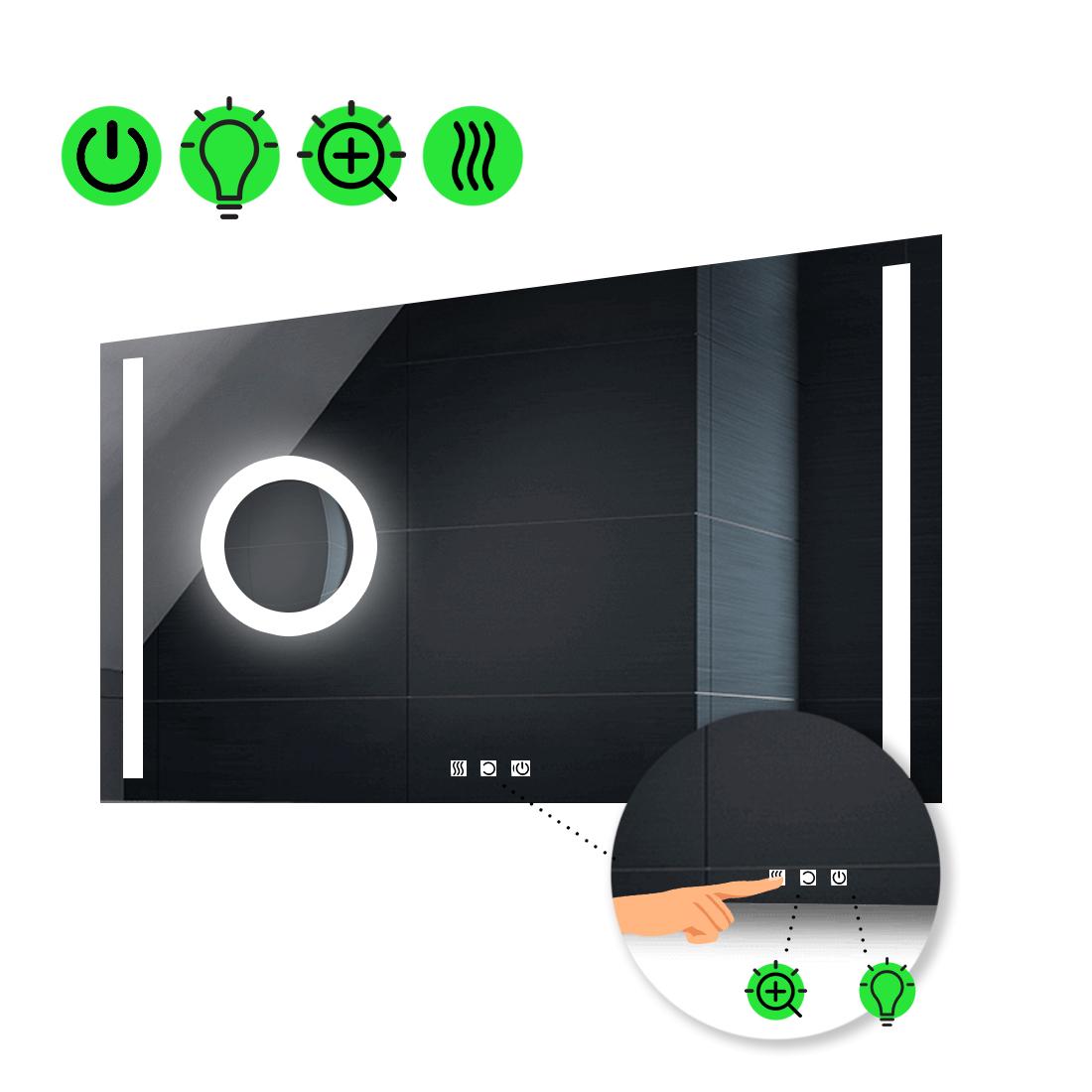 LED-зеркало 120x80 см с тремя сенсорами/подогревом и линзой с подсветкой Adelita (Adelitag213)