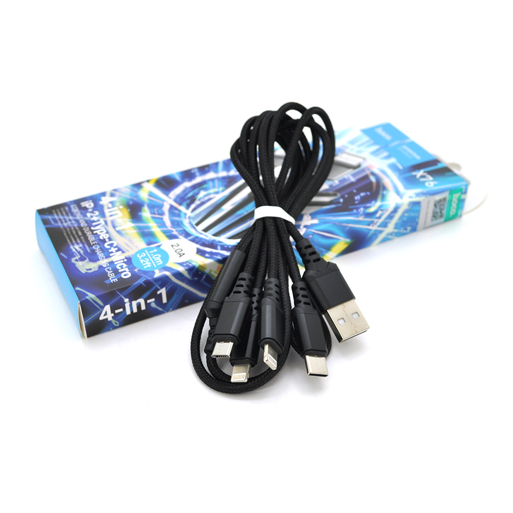 Кабель Hoco X76 USB-1 4в1 Micro 2 Type-C 2A 1 м Черный (28006) Кабель Hoco X76 USB-1 4в1 Micro 2 Type-C 2A 1 м Черный (28006)