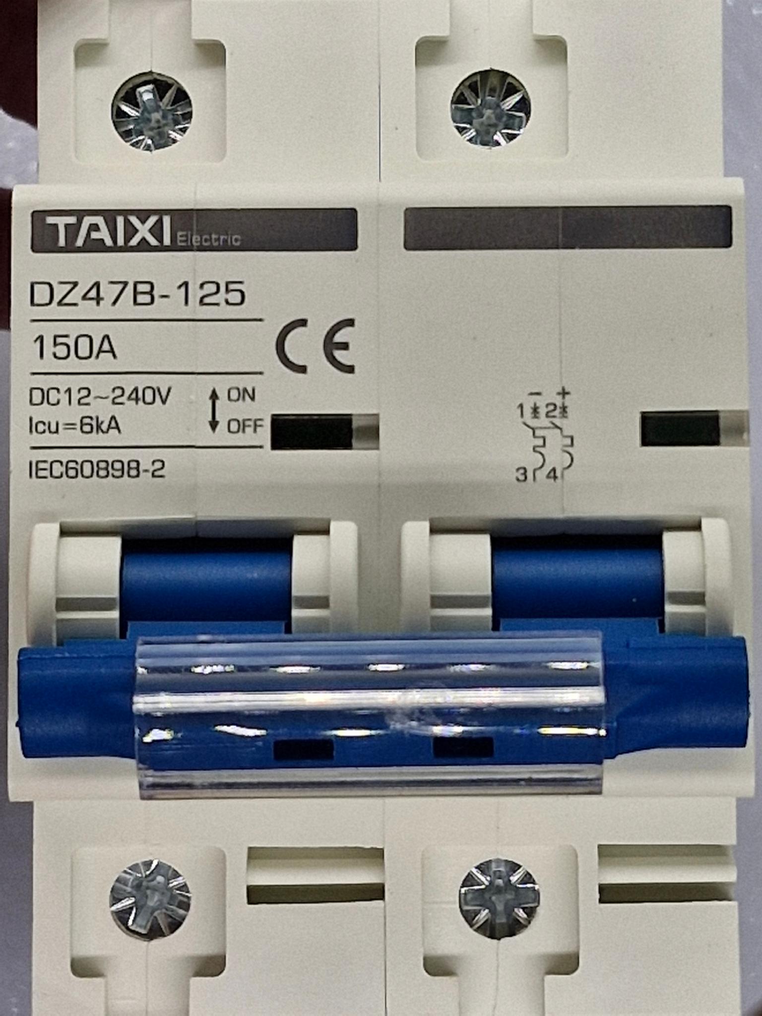 Выключатель постоянного тока автоматический TAIXI DC 150 А двухполюсный от 12 до 240 В DC 150A 2P PV 6Ka DIN АКБ DZ47B-125 (95240730) - фото 3