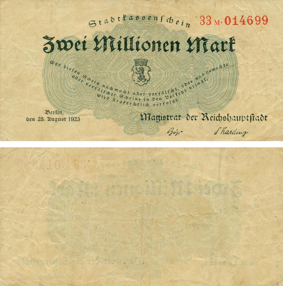 Коллекционная банкнота Германия Нотгельд 2 000 000 марок 1921 F-VF Берлин Разновидность 1 (Б18851)