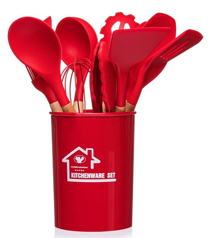 Набор кухонных принадлежностей Silicone kitchen utensils set 12 пр. Красный (1794087224)