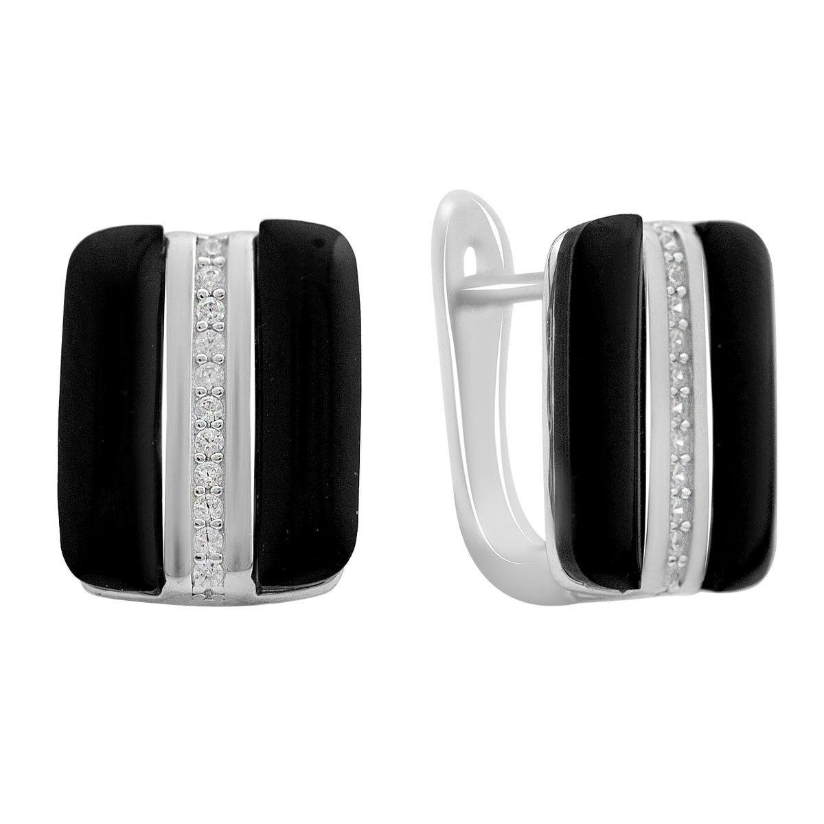 Сережки срібні з оніксом і фіанітами