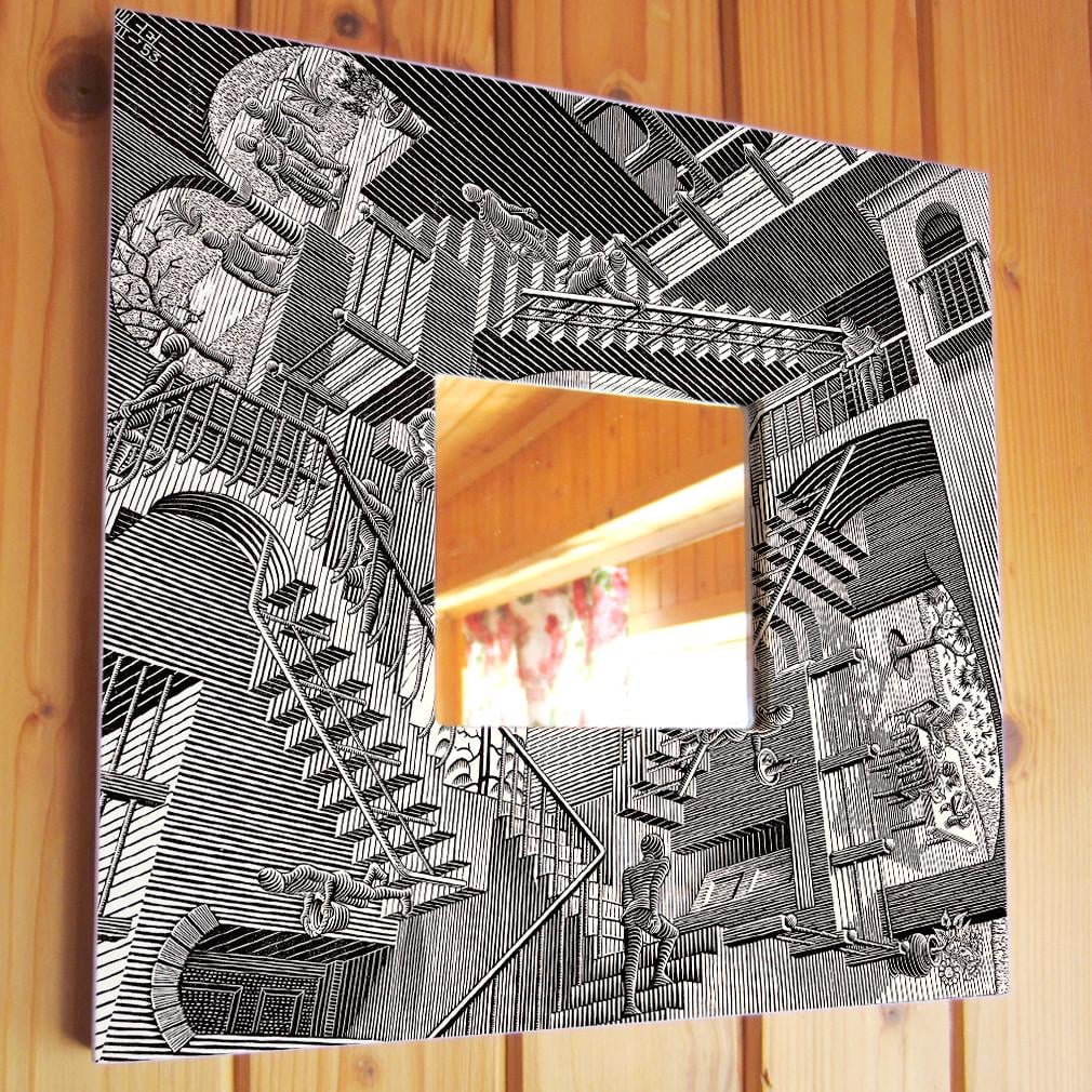 Зеркало декоративное с литографией Эшера Относительность 260х260 мм (M03840)