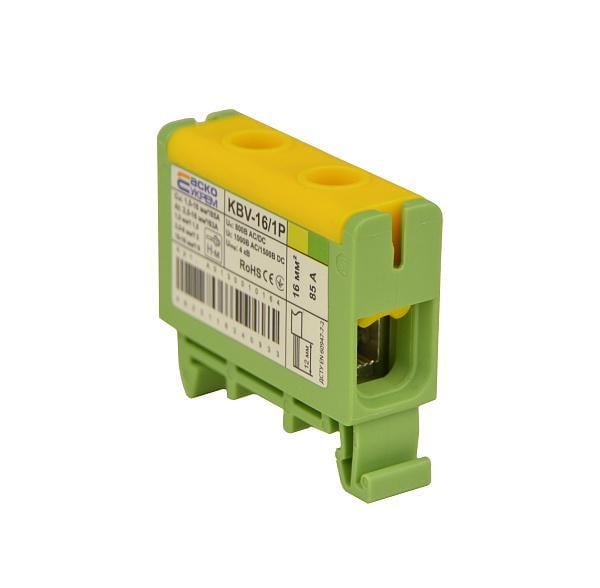 Клемма вводная силовая АСКО KBV 1,5-16 мм.кв 85А 1-1 800V AC Желто-зеленая (A0130010164)