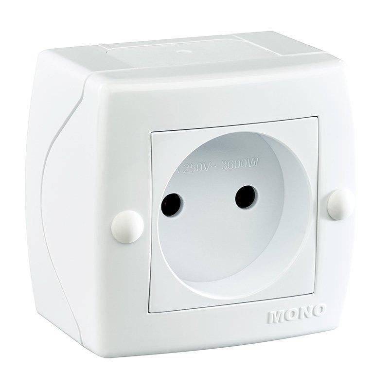 Розетка одинарна накладна без заземлення Mono Electric OCTANS IP20 Білий (12125)