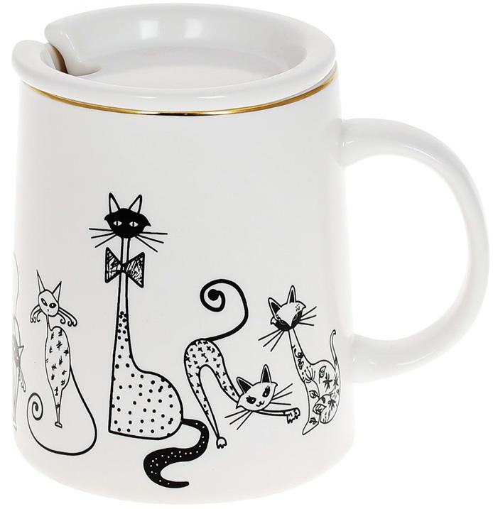 Кружка фарфоровая Cat's Party 400 мл с крышкой (BD-498-188)
