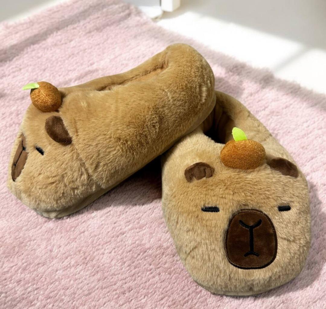 Тапочки домашние плюшевые Капибара р. 32-39 Коричневый