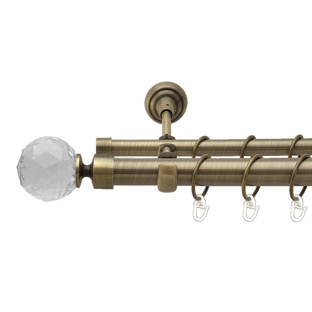 Карниз металлический Orvit Люмиера двухрядный открытый/гладкая труба/кольцо металлическое Антик 25/16 мм 160 см (4290748)