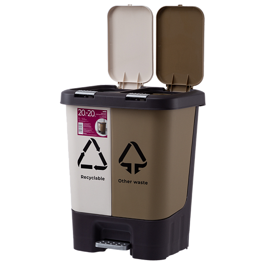 Відро для сортування сміття з кришкою та педаллю BIN-05 20/20 л Beige/Brown
