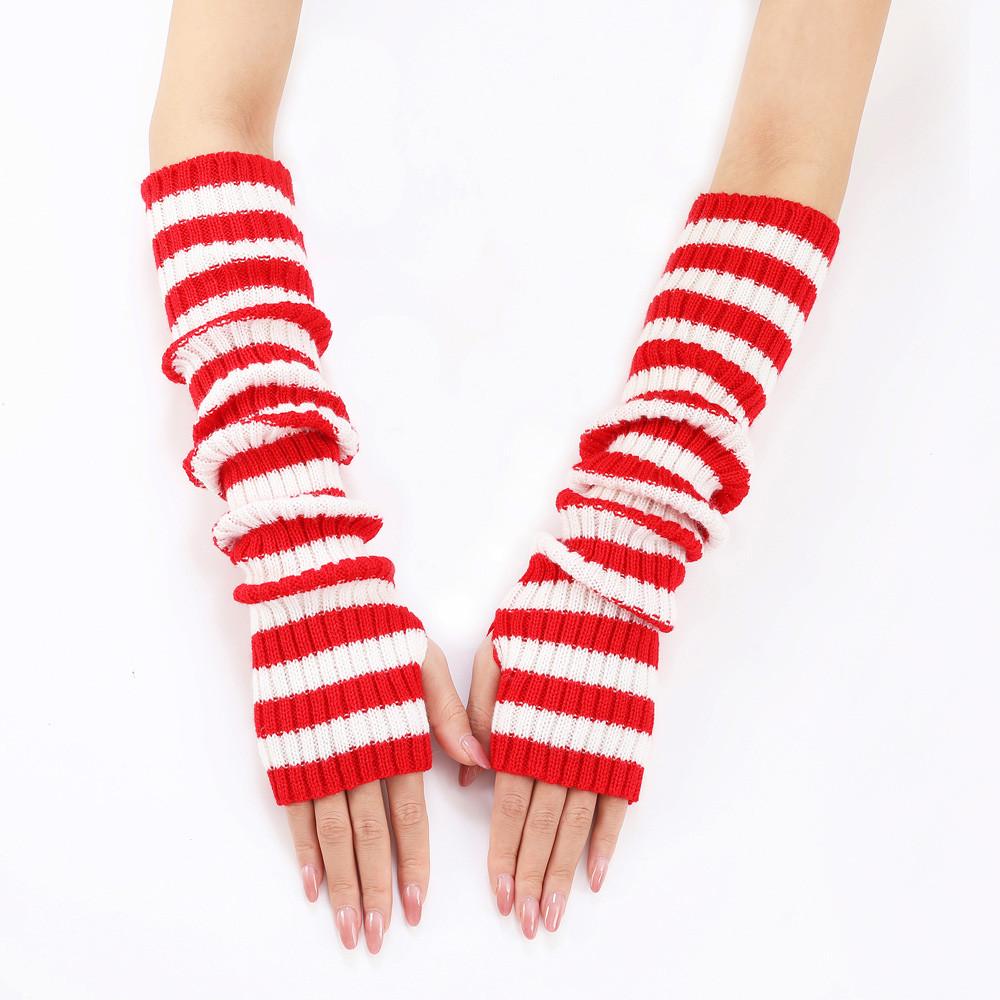 Митенки в рубчик полосатые 50 см One size Красно-белый (2417) - фото 2 Митенки в рубчик полосатые 50 см One size Красно-белый (2417) - фото 2