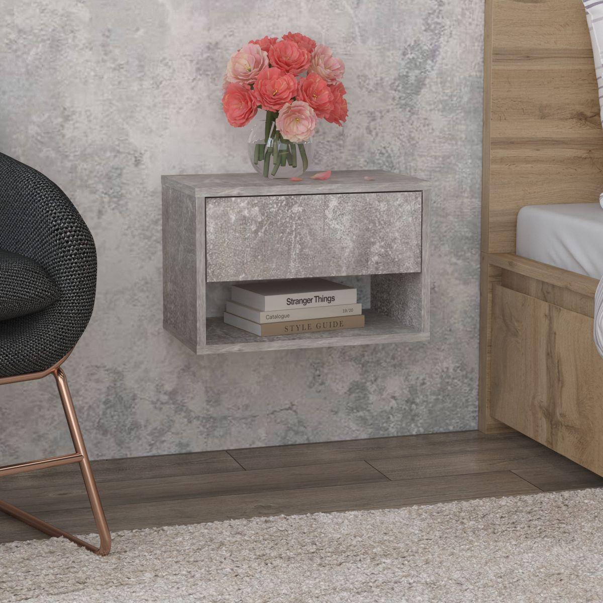 Тумба прикроватная подвесная Fly+ 450х280х300 мм Бетон - фото 1 Тумба прикроватная подвесная Fly+ 450х280х300 мм Бетон - фото 1