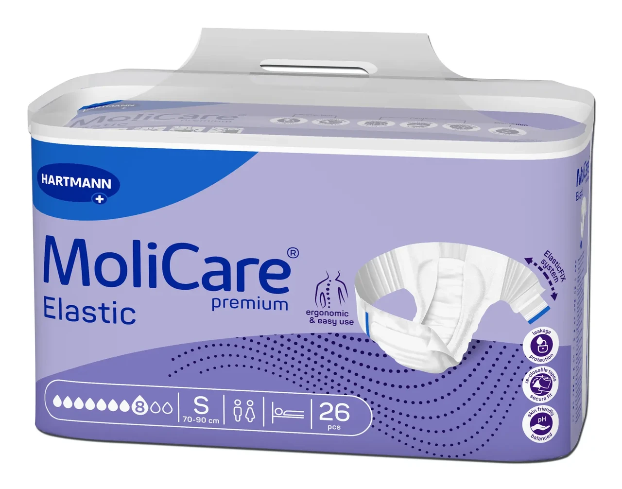 Подгузники для взрослых 8 капель MoliCare Premium Elastic S 26 шт. (2145014328) - фото 4 Подгузники для взрослых 8 капель MoliCare Premium Elastic S 26 шт. (2145014328) - фото 4