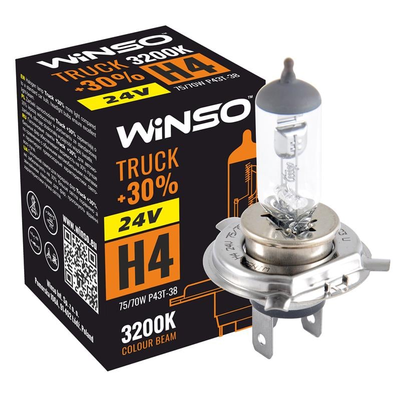 Автолампа галогенная Winso H4 24V 75/70W P43t-38 Truck +30%