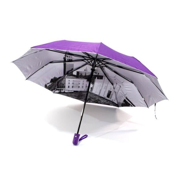 Женский зонт Bellissimа полуавтомат с рисунком города Фиолетовый (13750)
