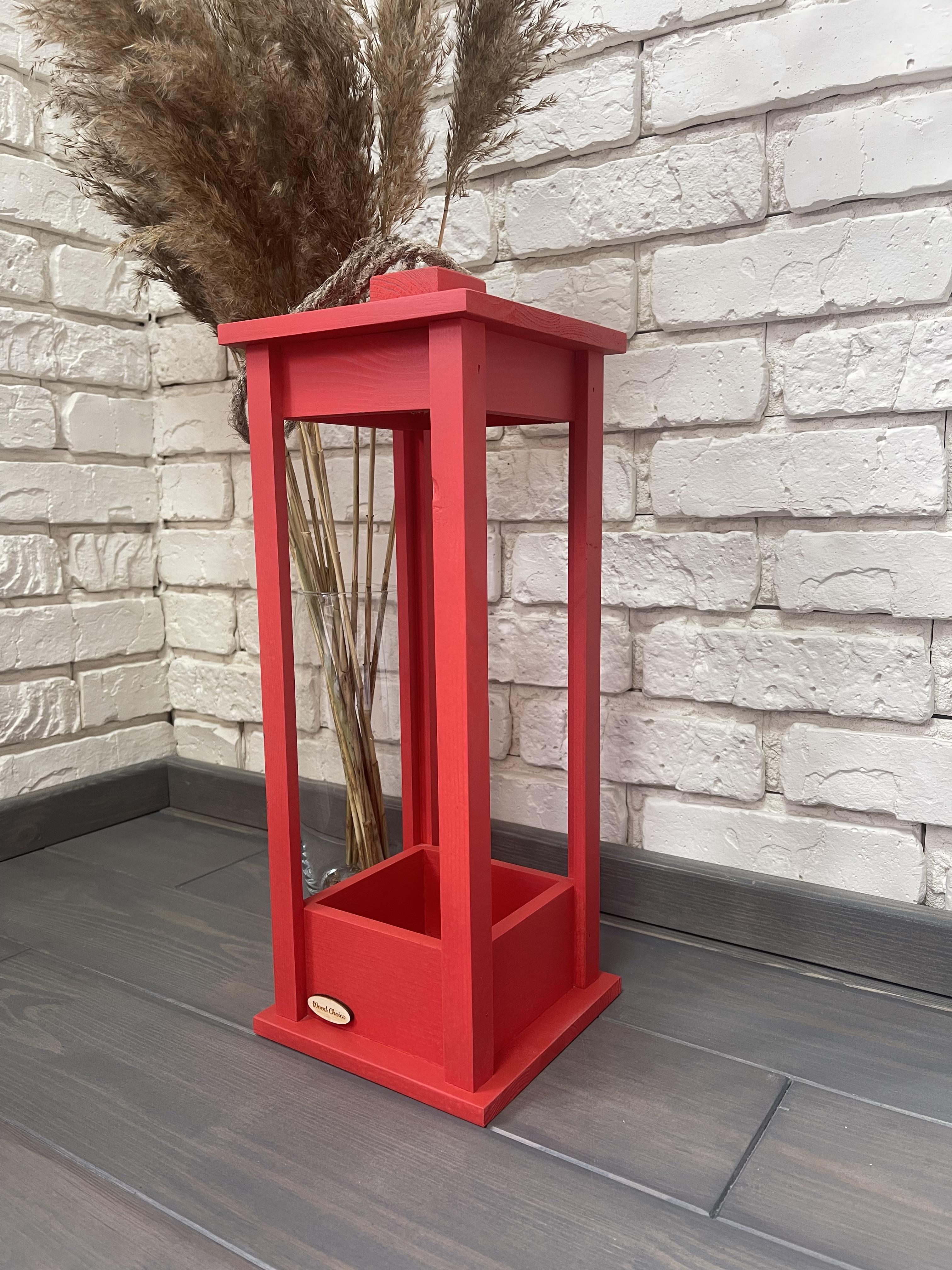 Свічник дерев'яний Wood Choice Ліхтар 17х17х45 Червоний - фото 2