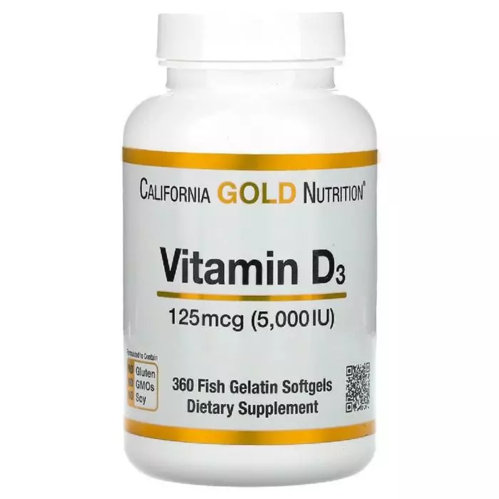 Витамин D3 5000 МЕ California Gold Nutrition 125 мкг 360 желатиновых капсул (CGN01066)