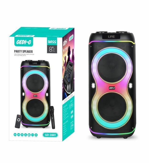 Портативная акустическая колонка GD-2881 с радиомикрофоном 8" 50 Вт FM/USB/AUX/RGB (2871557640)