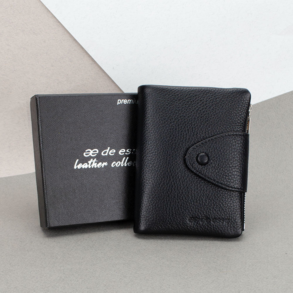 Гаманець жіночий шкіряний De Esse 14057-GD01 маленький чорний