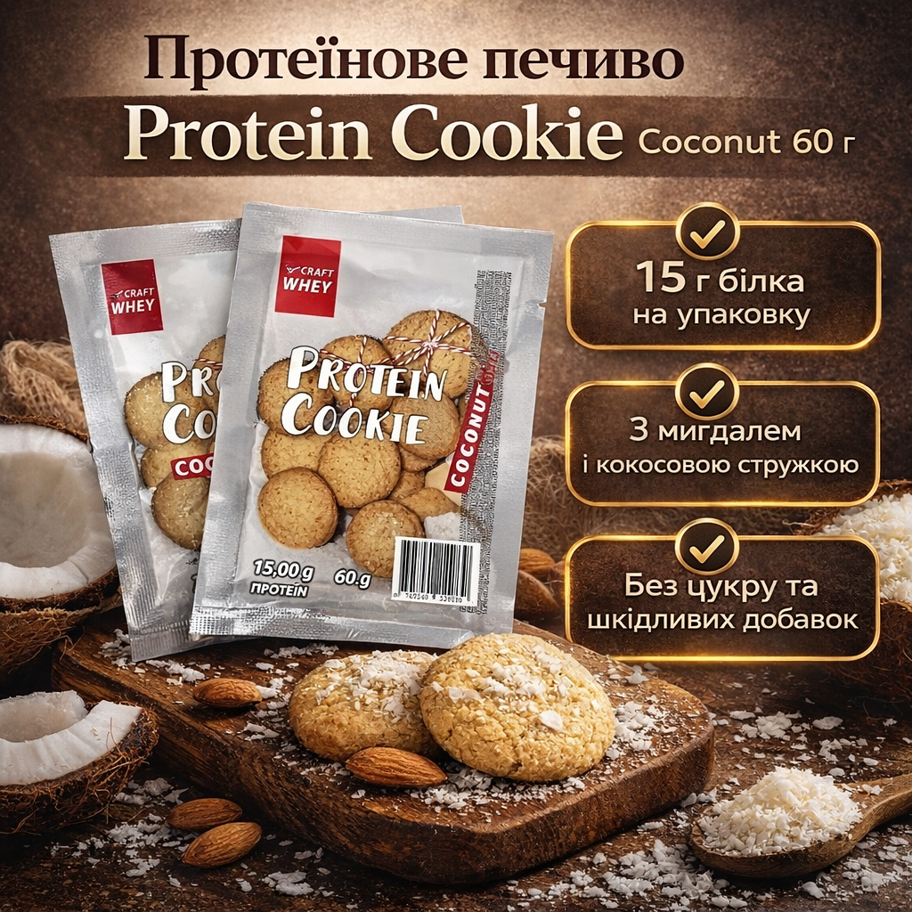 Протеиновое печенье Protein Cookie Coconut 60 г 1 шт. - фото 2 Протеиновое печенье Protein Cookie Coconut 60 г 1 шт. - фото 2