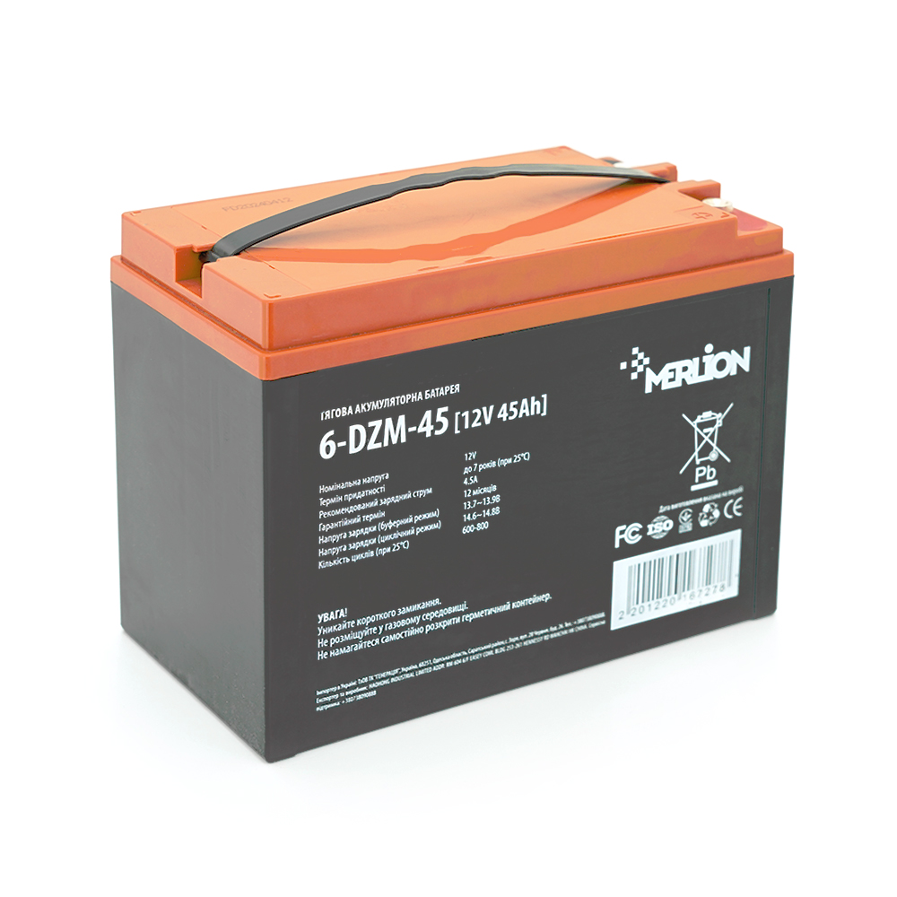 Аккумулятор тяговый Merlion 6-DZM-45 AGM 12V 45 Ah M5 для погрузчиков и электромобилей (16727)
