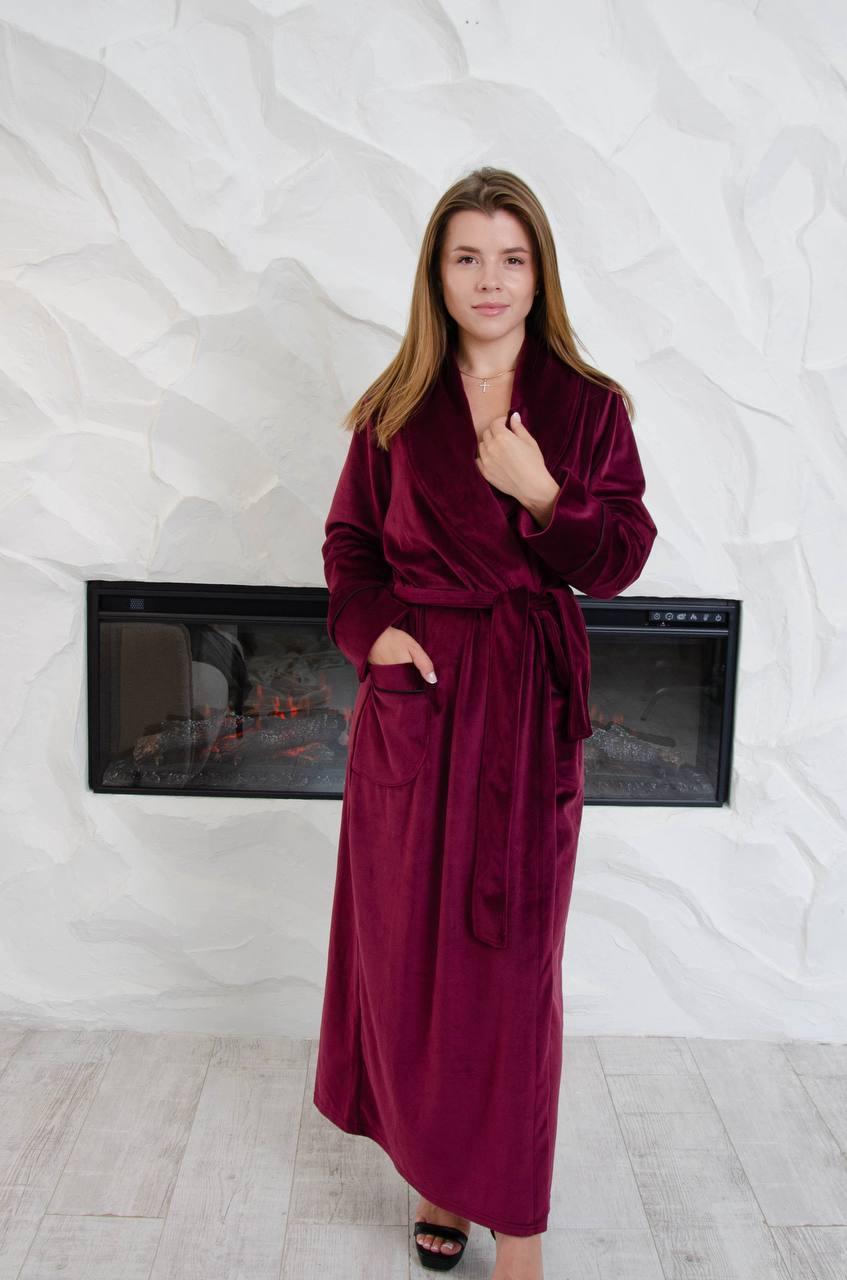 Халат женский велюровый L Бордовый (Д-al-velhal-005-02)