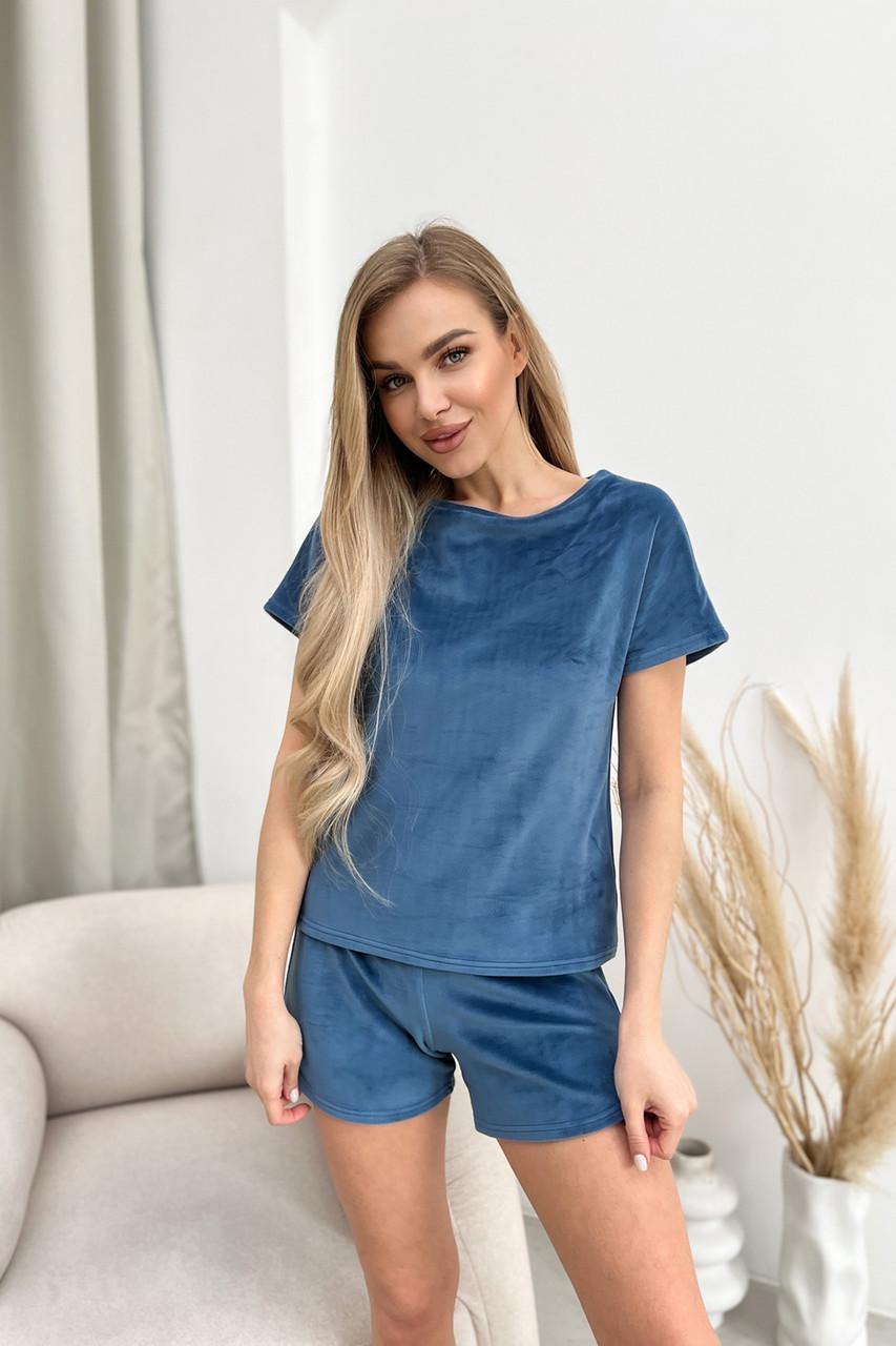 Домашний костюм женский Julia Ulich велюровая футболка и шорты S Морская волна (ФШ_56) - фото 4 Домашний костюм женский Julia Ulich велюровая футболка и шорты S Морская волна (ФШ_56) - фото 4