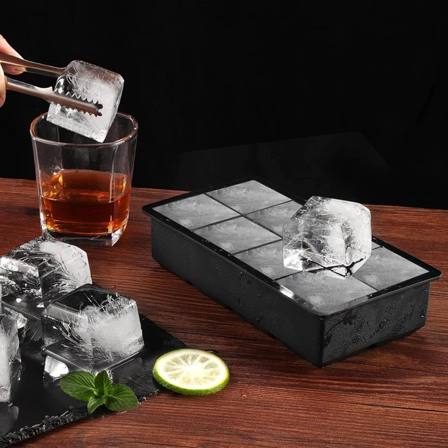 Форма для льда силиконовая с крышкой 2 набора по 8 больших кубиков 5х5 см Черный - фото 3