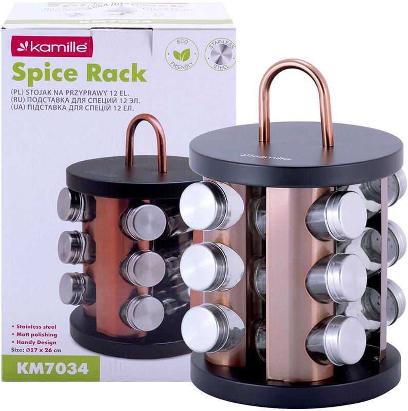 Набір ємностей для спецій Kamille Spice Rak 12 спецовників на круглій підставці 22х19х19 см (KM-7034) - фото 6 Набір ємностей для спецій Kamille Spice Rak 12 спецовників на круглій підставці 22х19х19 см (KM-7034) - фото 6