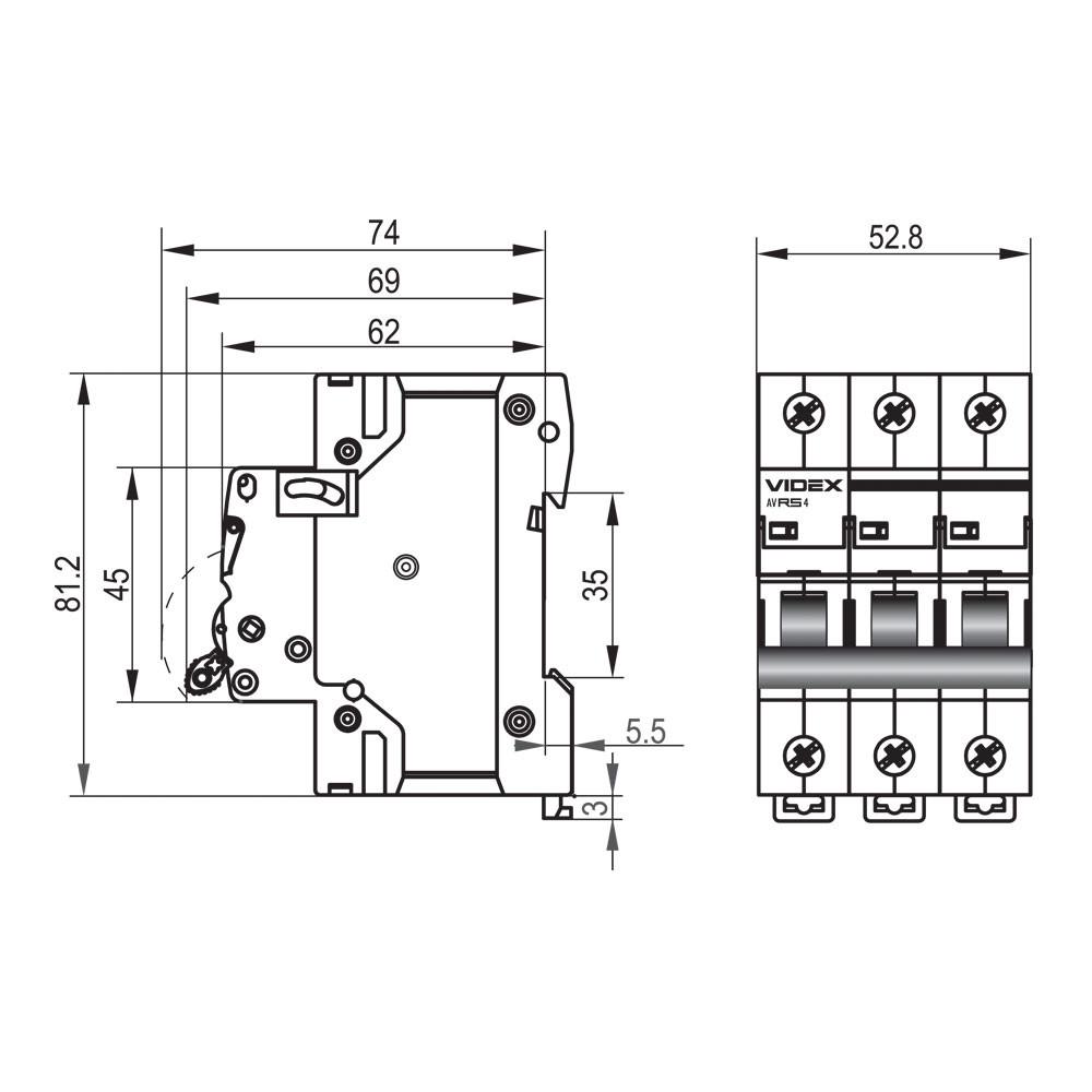Автоматический выключатель Videx Resist 3п 50А С 4,5 кА (VF-RS4-AV3C50) - фото 2